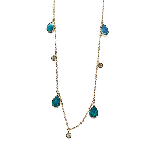 14ky Diamond and Opal Dangles Necklace