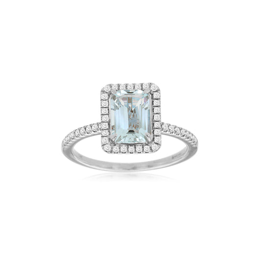 14kw Aquamarine Ring with Diamond Halo