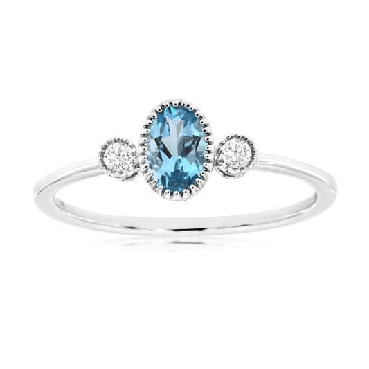 14kw Blue Topaz and Diamond Ring