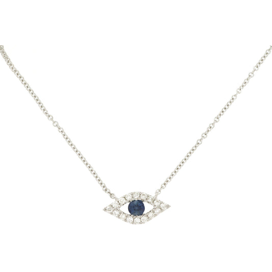 14kw Sapphire and DIamonds Evil Eye Necklace