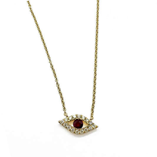 14ky Ruby and DIamonds Evil Eye Necklace